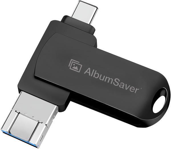 AlbumSaver Flash Drive USB Type C Both 3.2 Tech - 3 in 1 Dual Drive Memory Stick High Speed OTG for Android Smartphone, Computer, MacBook, and Chromebook.